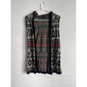 Serendipity by Victoria Womens Medium Southwestern Hooded Knit Vest Cardigan